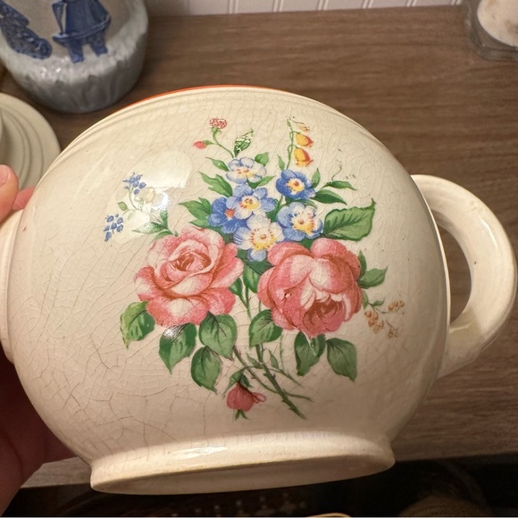 Vintage Transferware Rose Floral Design Red and Cream Teapot - Picture 10 of 12